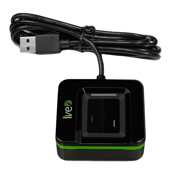 Fingeravtrycksläsare, optisk sensor, USB 2.0-gränssnitt, 500 DPI-upplösning, dimensioner 50×42×20mm, stöder flera operativsystem