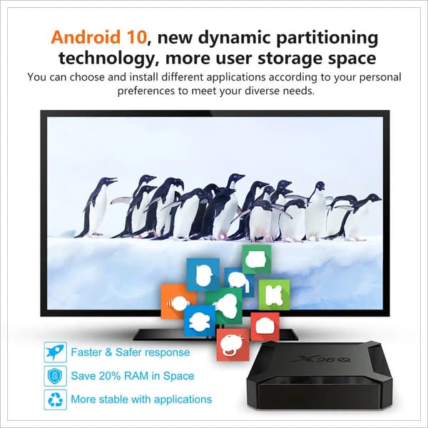Set-top-boks, 4K opløsning, Android 10.0,2G16G, EU Stik