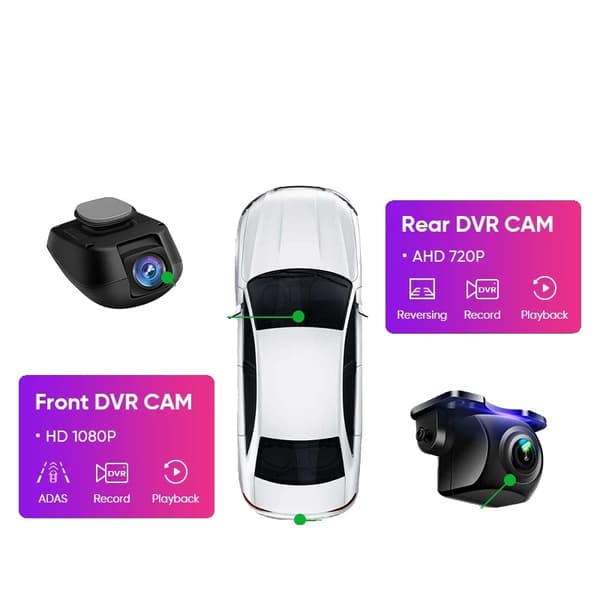 Bagudsigtskamera, AHD 1080P, Dash Cam funktionalitet,C60 Front+Bageste Dashcam
