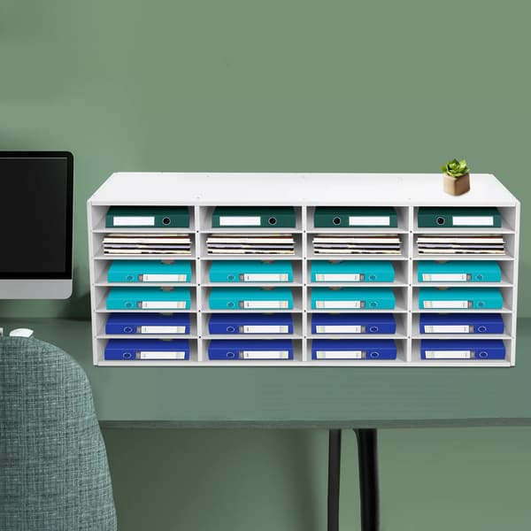 Skrivebordsfilorganisator, 24 rum, Justerbart design,HVID