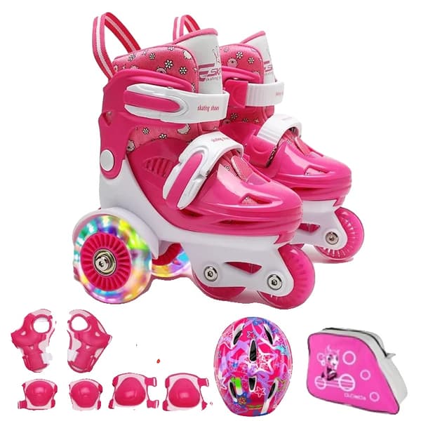 Inline rullskridskor, justerbar passform, komplett säkerhetsutrustning,M 31-34, Rosa