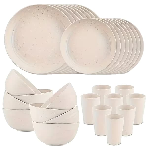 Plastservis, Middagstallrikar, Skålar,32PCS-VIT