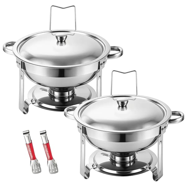Chafing Dish, Rustfrit Stål Konstruktion, Elegant Rullet Kant Design,sølv 2stk