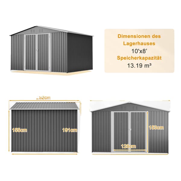 Trädgårdsförvaringsskåp, Galvaniserat Stål, Vattentät Design,GRÅ