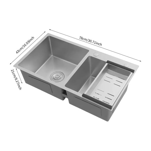 Køkkenvask, Rustfrit Stål, Dobbelt Skål Design,Sølv