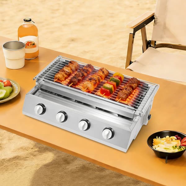 BBQ Grill, 4 Brennere, Rustfrit Stål Konstruktion,Sølv