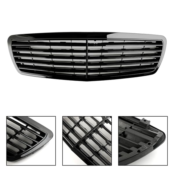 Frontgitter, ABS-plastik, Dimensioner som vist, Kompatibilitet for Mercedes-Benz E-Class W211 E320 E350 E500 E55 AMG, Frontplacering
