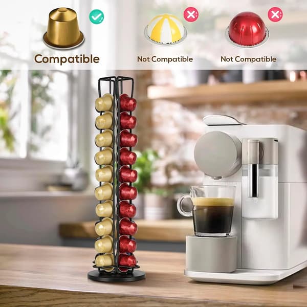 Kaffekapselholder, Drejelig Stativ, Pladsbesparende Organizer,sølv