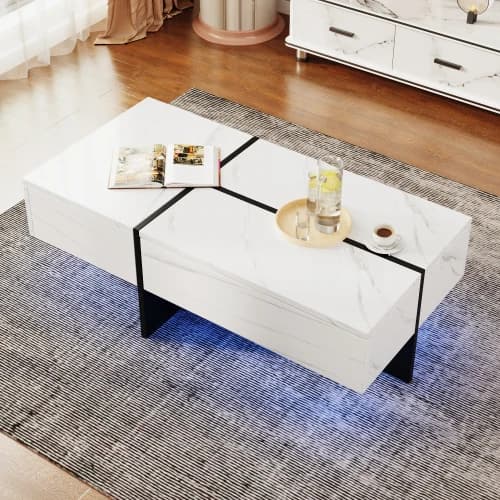 Soffbord, Modern Design, LED-belysning, Vit - Dammplatta