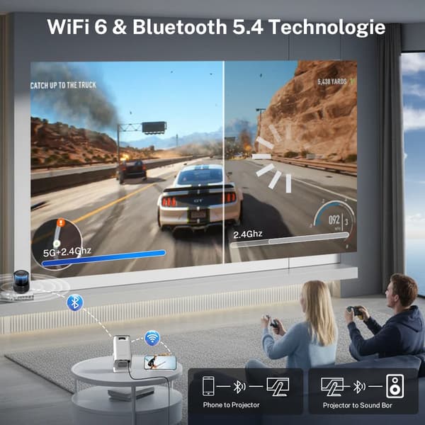 Projektor, 4K Understøttelse, WiFi 6 Kompatibel,EU-stik, hvid