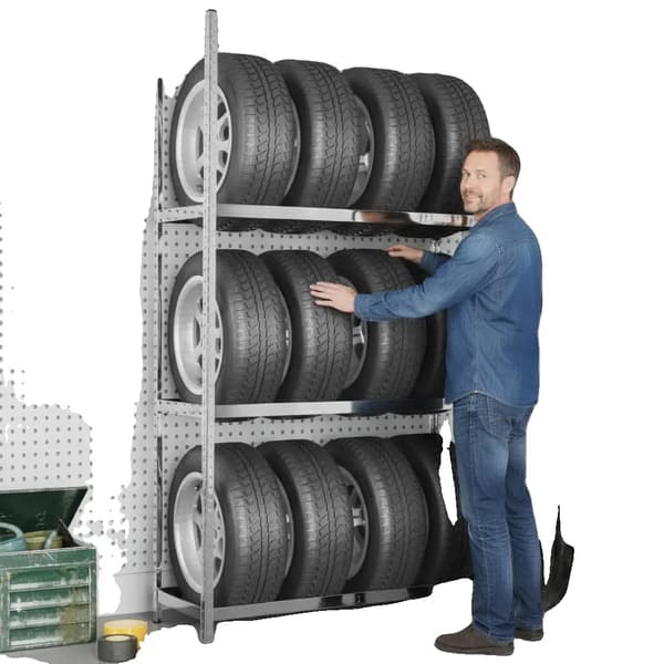 Däckställ, Tungt Metall, Justerbara Hyllor,Silver
