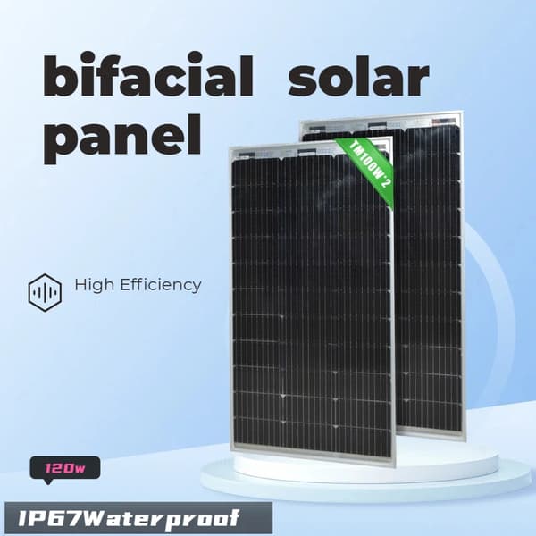 Bifacial Solpanel, Monokrystallinsk, Ideel til 12V Batterisystemer,2PCS  120W
