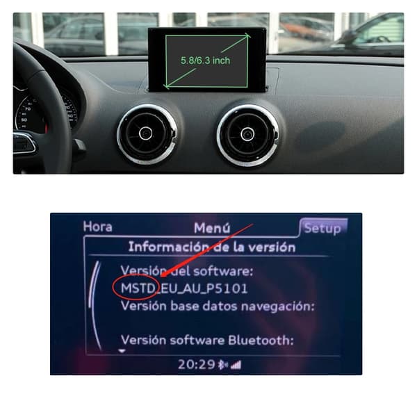 Trådløs CarPlay-interface, smartphone-integration, navigationssystem, kompatibel med Audi A3 S3 8V 2013-2018,5.8 6.3 Tommer MSTD