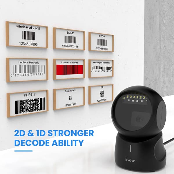 Stregkodescanner, Omnidirektionel Scanning, Nem Installation,2D skrivebordsscanner