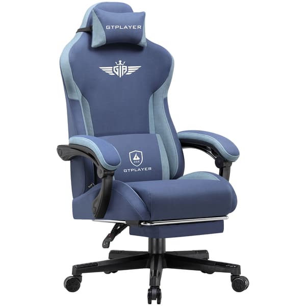 Spelstol, Ergonomisk Design, Justerbart Ryggstöd,Blå-tyg