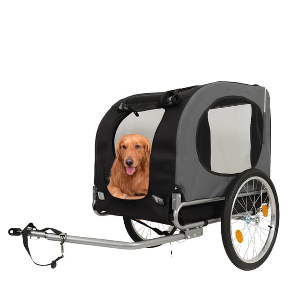 Hundcykelvagn, Allväderskapell, Snabbvikbar Ram,GRÅ