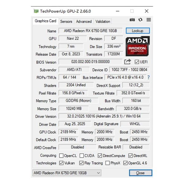 Grafikkort, 10GB videohukommelse, PCIe 4.0 interface,Grafikkort