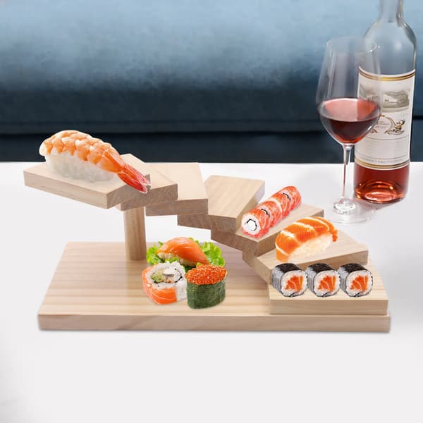 Sushi serveringsfat, massivt trä, bordsdisplayställ, Måsfärg