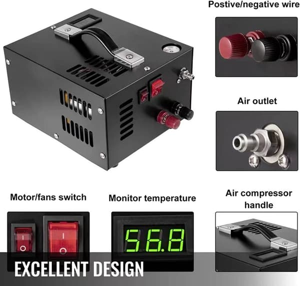 Luftkompressor, 4500 PSI, LCD-display,Svart