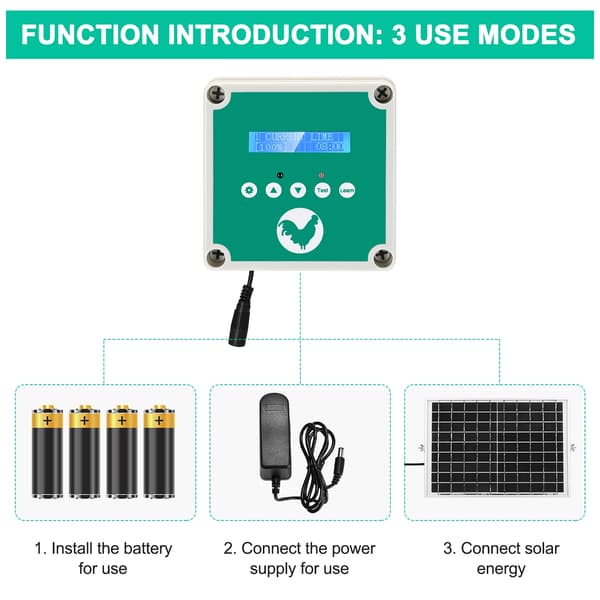Automatisk hönshusdörr, timer och ljussensor, LCD-skärm,220V Med Dörr