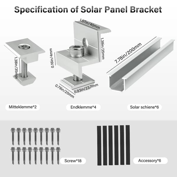 Solpanelmontering, Justerbar Tilt, Holdbart Aluminiumlegering,Sølv