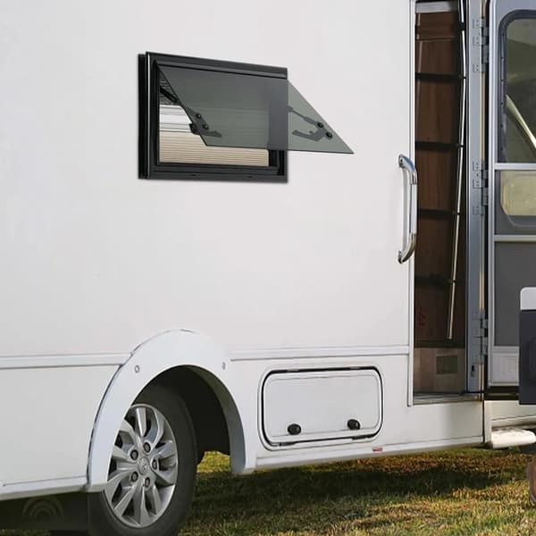 RV-vindue, aluminiumlegering, hærdet glas,sort