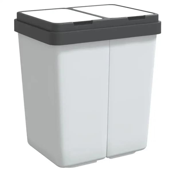Affaldsbeholder, Dobbelt Kompartment, Holdbart ABS Materiale,Hvid
