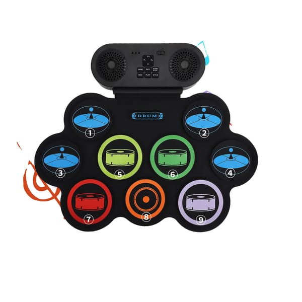 Elektroniskt trumset, 9 responsiva pads, Bluetooth- och MIDI-stöd,svart