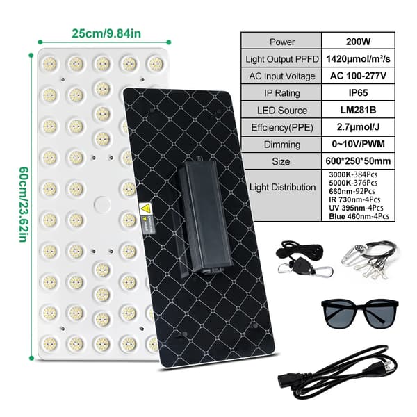 LED Växtlampa, Hög PPFD, Dimmbar Funktion,200W