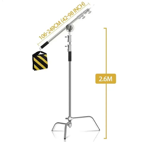 Lysstativ, Rustfrit Stål Konstruktion, 2,49 M Boom Arm,2.6M Med tværstang