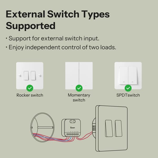 Smart Switch, Dubbelbelastningskontroll, Röstassistentkompatibilitet,MINI-2GS
