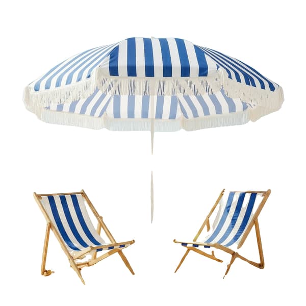 Strandparasol, Justerbar Højde, UV Beskyttelse,Blå