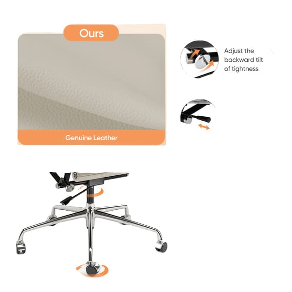 Kontorstol, Ergonomisk Design, Justerbar Højde,Beige Mid Back