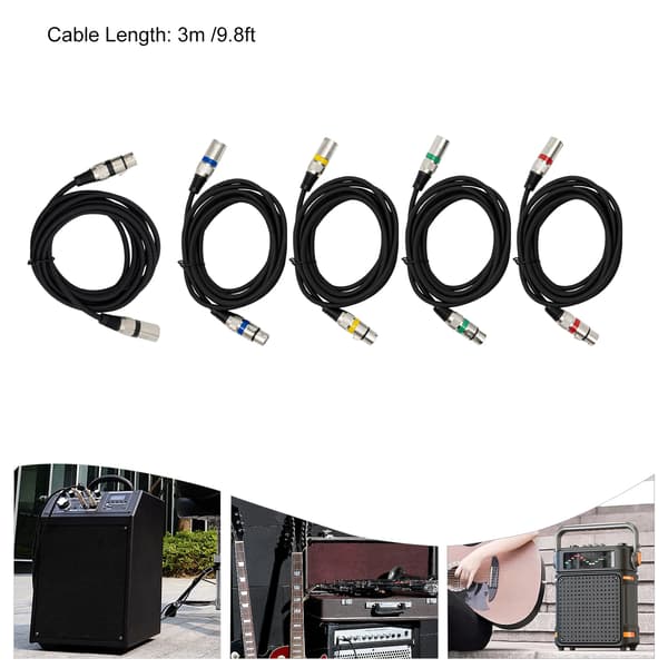 DMX-kabler, 5 stk, 3 m længde,sort