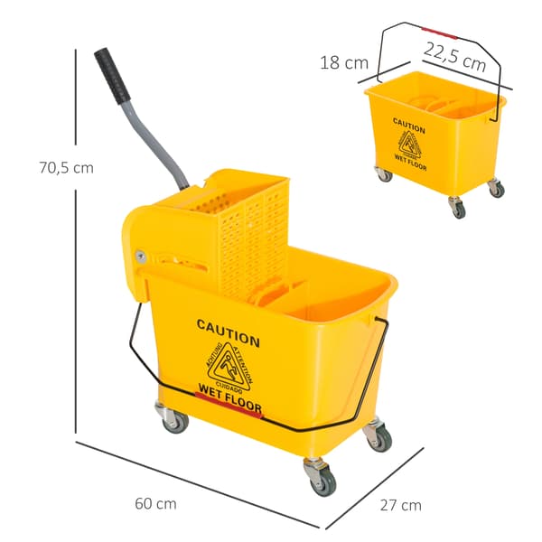 Moppebucket, 20 L kapacitet, med hjuldesign,Gul