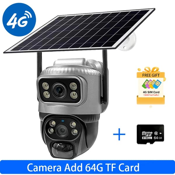 Solkamera, Dobbeltlinse, 4G-forbindelse,4G Cam Tilføj 64GB