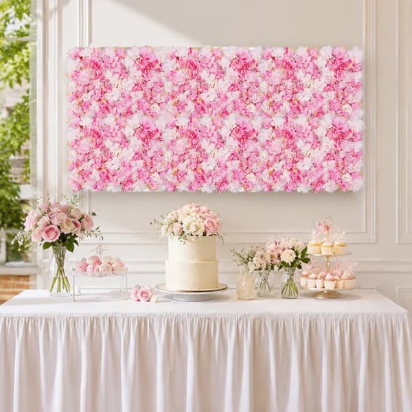 Konstgjord Blomväggspanel, Silkesmaterial, Väggmontering,rosa