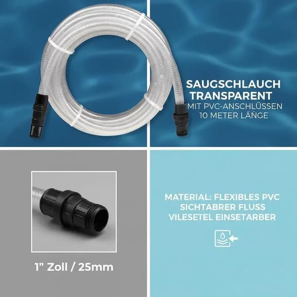 Sugslang, PVC-material, 10 m längd,Transparent