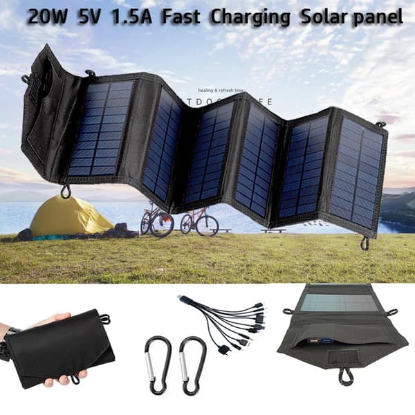 Solpanel, Foldbart Design, Bærbar Opladningsløsning,sort