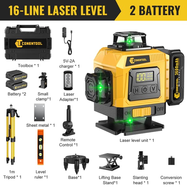 Laser Nivå, 16 Linjer, Precision Mätning,Låda med stativ