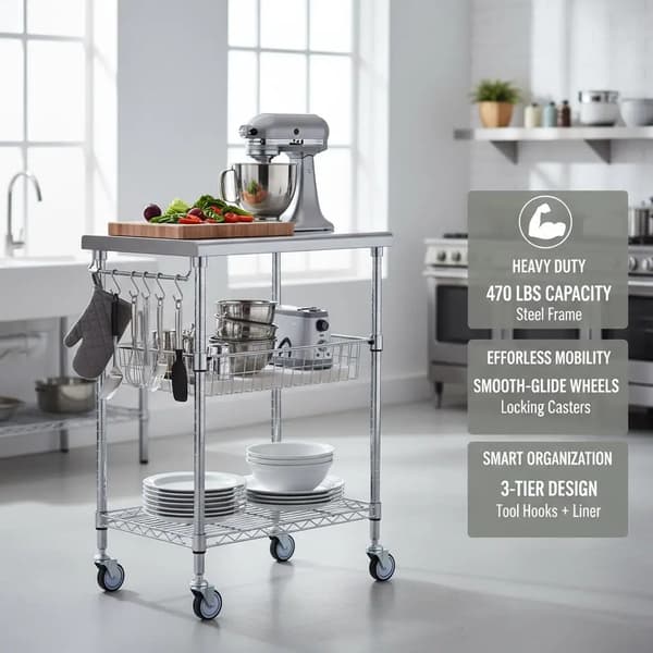 Förvaringsvagn, 3-lagers design, låsbara hjul, armégrön