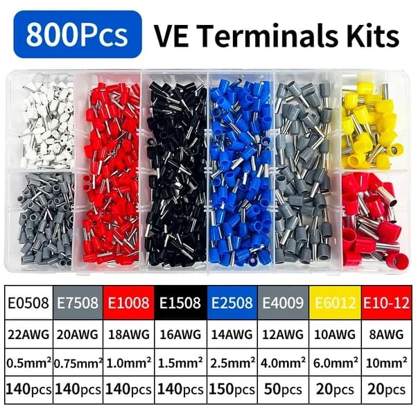 Krympeterminal Sæt, Kobbermateriale, Assorterede Størrelser,VE-KIT-800Pcs-1