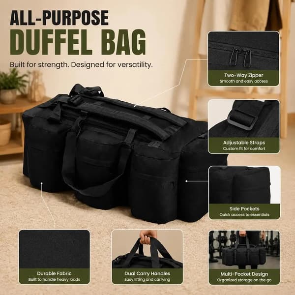 Duffel Bag, 45 Liter Kapacitet, Vandafvisende,Sort