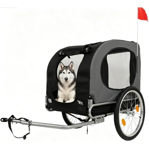 Hundecykeltrailer, Hurtigfoldningsdesign, Glat Håndtering,Grå