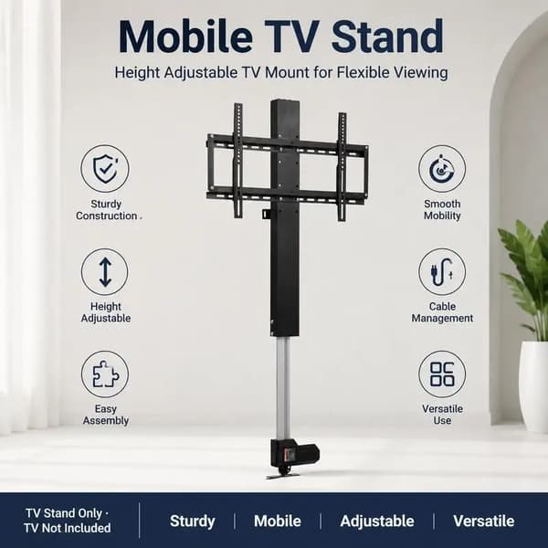 Höjdjusterbart TV-stativ, Automatisk lyft, Modern design, svart