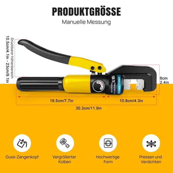 Hydraulisk Crimper, 9 Crimping Dies, Ergonomisk Design,GUL