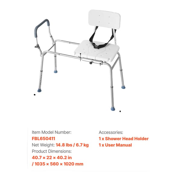 Duschstol, Glidande Design, Höjdjusterbar,400 lbs