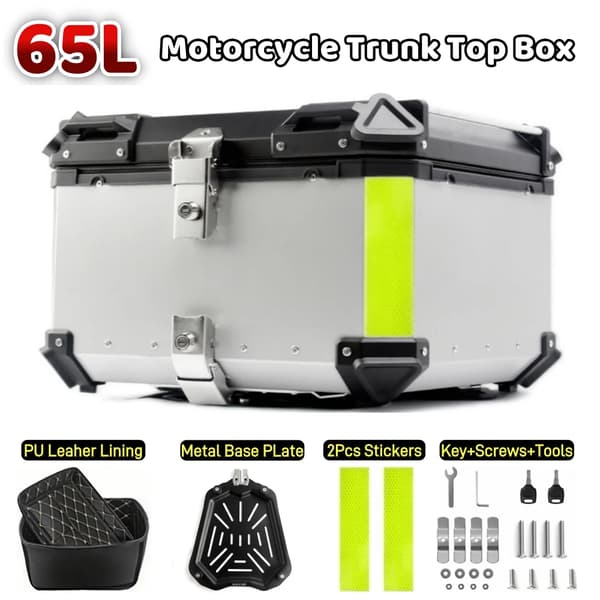 Top Case, Universel Pasform, Vandtæt Design,65L-Sølv