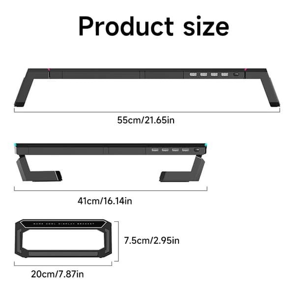 Monitorstand, Foldbart Design, USB-porte,sort