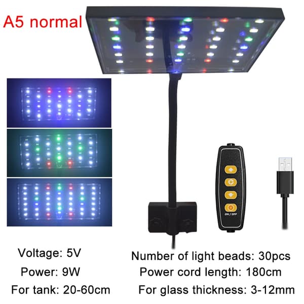 LED Akvarielampe, Justerbar Lysstyrke, 360° Rotérbar,A5 normal, EU stik-b